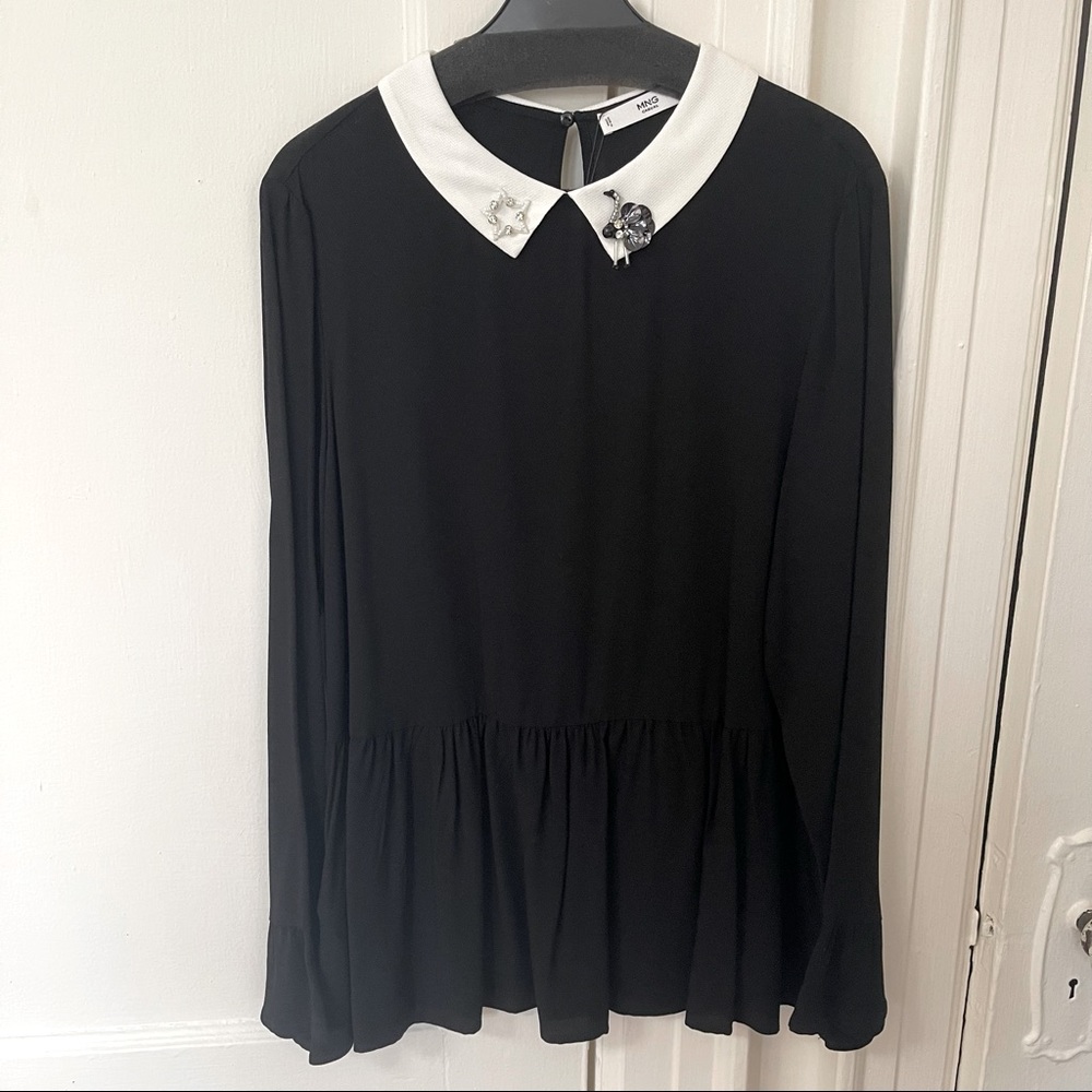Mango (MNG) Star and Bird Gem Collar Blouse - Size: S